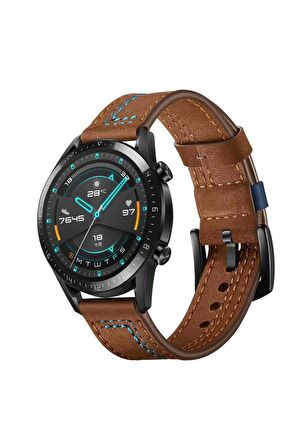 Huawei Watch GT 3 Active (46mm) 22mm için Suni Deri Pu Kordon-19 Kahverengi
