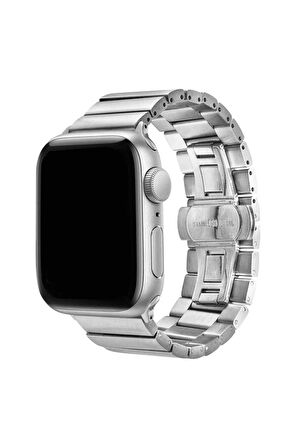Apple Watch 42-44-45-49mm için düz parçalı tasarım Metal Kordon-41 Gümüş