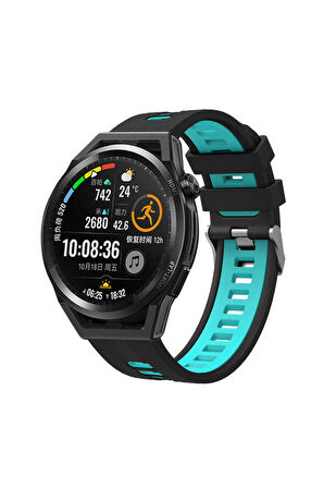 Huawei Watch 4 22mm için iki renkli Silikon Kordon-55 Siyah-Mavi