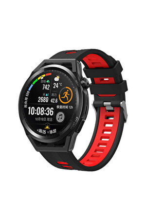 Huawei Watch GT 4 (46mm) 22mm için iki renkli Silikon Kordon-55 Siyah-Kırmızı