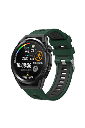 Huawei Watch GT 4 (46mm) 22mm için iki renkli Silikon Kordon-55 Yeşil-Siyah