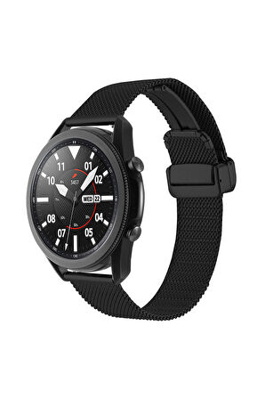 Huawei Watch GT 3 Classic (46mm) 22mm için Klipsli Hasır Metal Kordon-85 Siyah
