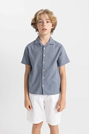 DeFacto Erkek Çocuk Oversize Geniş Kalıp Polo Yaka Gofre Dokulu Kısa Kollu Gömlek C5234A824HSGR171