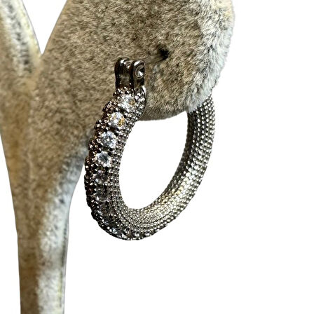 Uretti - İREM 3914 Zirkon Taşlı Minimal Şık Çelik Halka Küpe