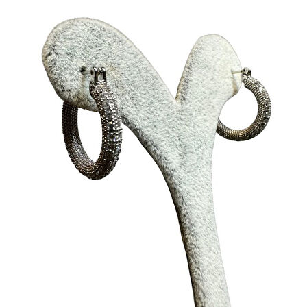 Uretti - İREM 3914 Zirkon Taşlı Minimal Şık Çelik Halka Küpe