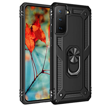 Smcase Samsung Galaxy S21 FE Kılıf Vega Yüzüklü Shockproof Tank Silikon