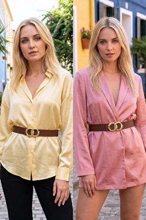 Sonsuz Gold Tokalı Kahve Kadın Kemer