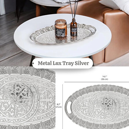 2 Kişilik OVAL Servis Tepsisi Organizer Dekoratif Metal Tepsi Misafir Ağırlama Sunum Tepsisi