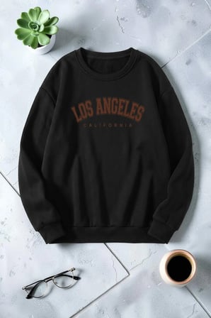 Unisex Los Angeles Baskılı Bisiklet Yaka Sweatshirt