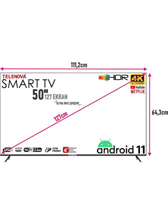 Telenova Revo 50FS1103 4K Ultra HD 50" 127 Ekran Uydu Alıcılı Android Smart LED TV