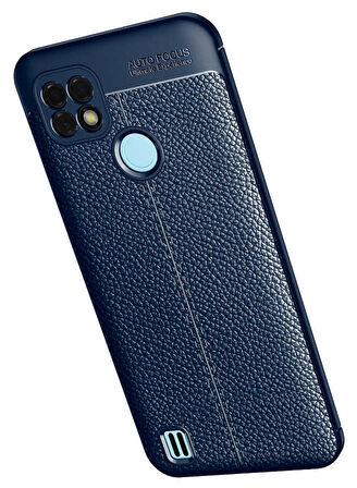 Smcase Realme C21 Kılıf Kamera Korumalı Deri Dokulu Niss Silikon