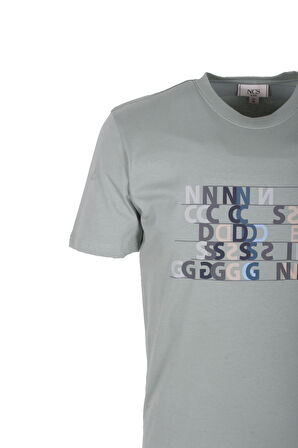 Erkek Tişört Bisiklet Yaka Açık Yeşil Slim Fit Baskılı T-shirt NCS JEANS 1295