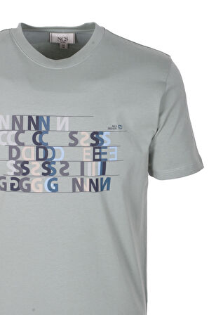 Erkek Tişört Bisiklet Yaka Açık Yeşil Slim Fit Baskılı T-shirt NCS JEANS 1295