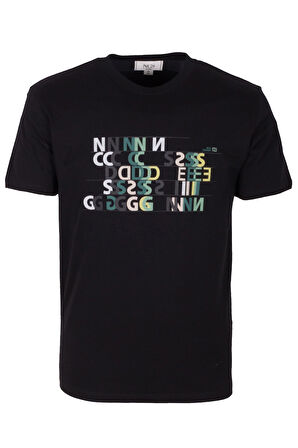 Erkek Tişört Bisiklet Yaka Siyah Slim Fit Baskılı T-shirt NCS JEANS 1295