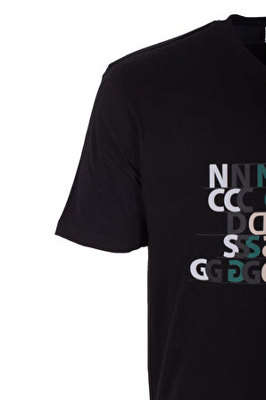 Erkek Tişört Bisiklet Yaka Siyah Slim Fit Baskılı T-shirt NCS JEANS 1295