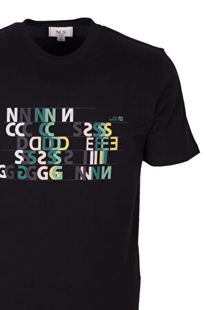 Erkek Tişört Bisiklet Yaka Siyah Slim Fit Baskılı T-shirt NCS JEANS 1295