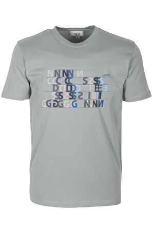 Erkek Tişört Bisiklet Yaka Açık Yeşil Slim Fit Baskılı T-shirt NCS JEANS 1295