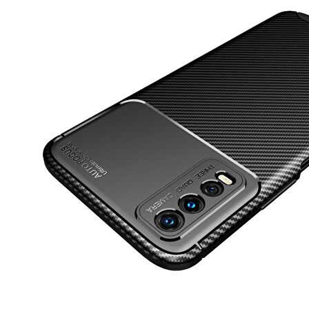 Smcase Vivo Y11s Kılıf Kamera Korumalı Karbon Dokulu Negro Silikon  Nano Ekran Koruyucu