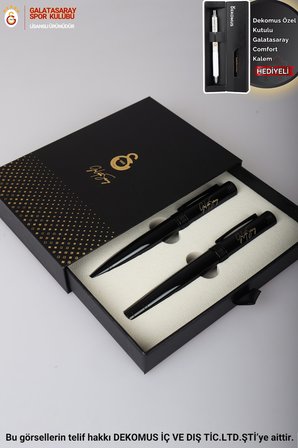 DEKOMUS İLE LİSANSLI GALATASARAY KUTULU 2'Lİ DOLMA KALEM & TÜKENMEZ KALEM PREMIUM SET "DEKOMUS ÖZEL KUTULU COMFORT KALEM HEDİYELİ"