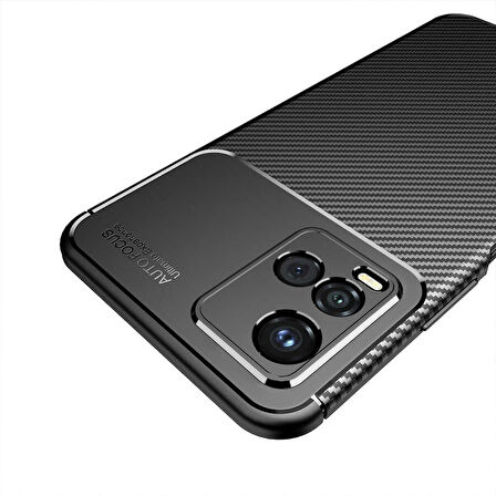 Gpack Vivo Y33S Kılıf Negro Karbon Kamera Korumalı SilikonNano Glass