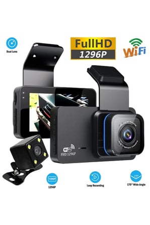 BLACK BOX WİFİ Lİ ARAÇ İÇİ KAMERA 3 İNÇ EKRANLI ÖN VE GERİ GÖRÜŞ KAMERALI MİKROFONLU 1296P SUPER HD