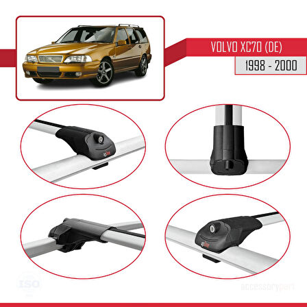 Volvo XC70 1998-2000 Arası ile Uyumlu ACE-1 Ara Atkı Tavan Barı Gri 2 Adet