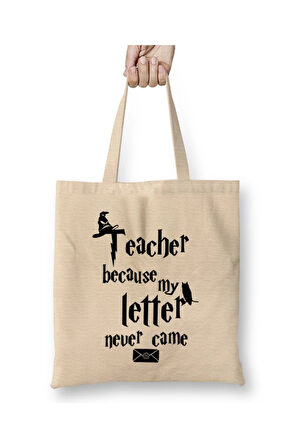 Teacher Because Yazılı Öğretmenler Günü Beyaz Bez Çanta Uzun Saplı Alışveriş Çantası Plaj Çantası