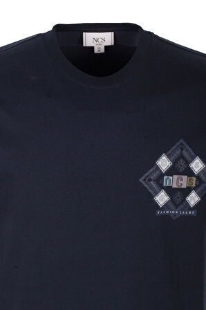 Erkek Tişört Bisiklet Yaka Lacivert Slim Fit Baskılı T-shirt NCS JEANS 1297