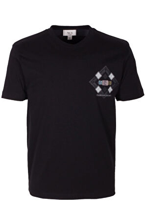 Erkek Tişört Bisiklet Yaka Siyah Slim Fit Baskılı T-shirt NCS JEANS 1297