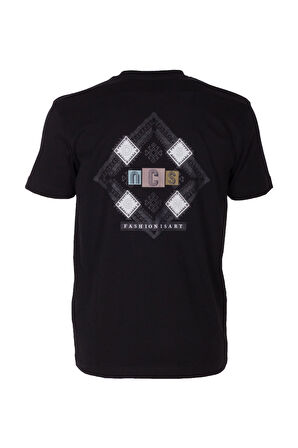 Erkek Tişört Bisiklet Yaka Siyah Slim Fit Baskılı T-shirt NCS JEANS 1297
