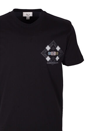 Erkek Tişört Bisiklet Yaka Siyah Slim Fit Baskılı T-shirt NCS JEANS 1297