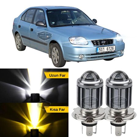 Hyundai Accent Admire 2003-2006 Uyumlu Mercekli Far Ampulü Led Xenon Çift Renk Sarı-Beyaz Far Şimşek Etkili CSP Led Lamba Uzun Kısa 2 Adet Takım