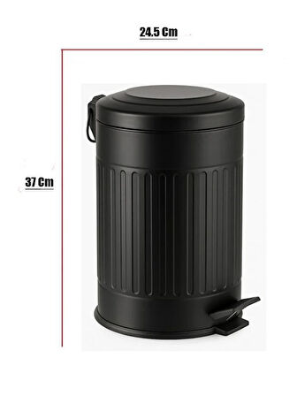 Vintage 12 Lt Yavaş Kapanır Kapaklı Ofis Mutfak Banyo Balkon Çöp Kovası Siyah