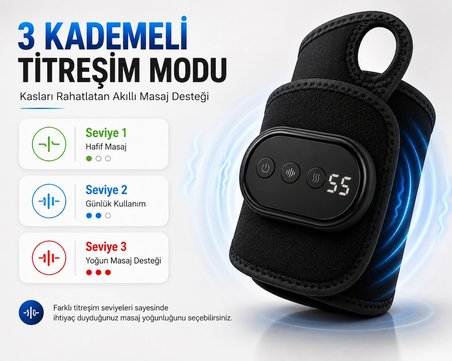 Isıtmalı El Bilek Masaj Cihazı 5 Kademe Sıcaklık Ayarlı 3 Kademeli Titreşimli Kablosuz Bilek Destekleyici Masaj Bandı