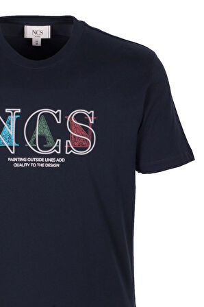 Erkek Tişört Bisiklet Yaka Lacivert Slim Fit Baskılı T-shirt NCS JEANS 1298