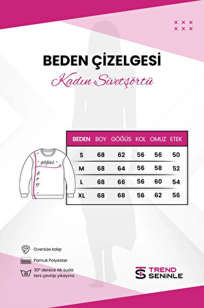 Kadın Siyah Papatya Baskılı Bisiklet Yaka Sweatshirt