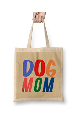 Funny Dog MOM Lover Gift Köpek Annesi Beyaz Bez Çanta Uzun Saplı Alışveriş Çantası Plaj Çantası