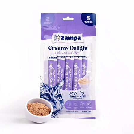 Zampa Creamy Delight Ton Balıklı & Krill Kedi Krema Ödül Maması – 16gr x 5