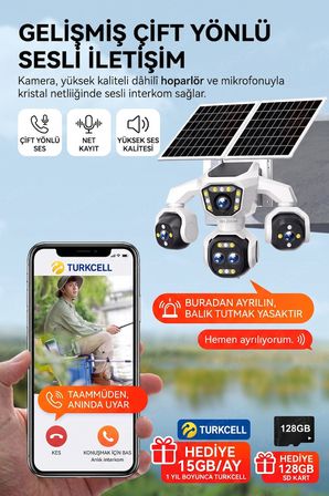 5 Kameralı 4G/E-SIM Destekli 18X Zoom PTZ Güneş Enerjili Profesyonel Dış Mekân Güvenlik Kamerası