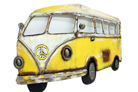 Minibüs Pano Sarı Vintage Dekoratif Ev Ofis Hediyelik