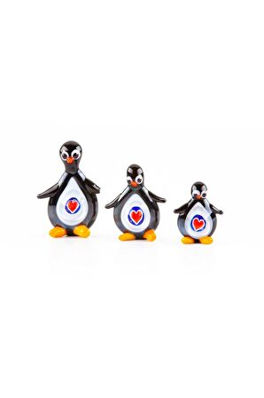 Murano Cam Kalpli Penguen Seti Üçlü El Yapımı