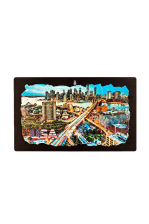 New York Temalı Ahşap Fresco Tablo