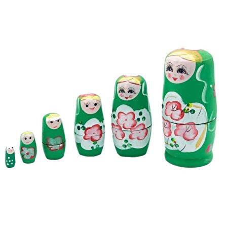 Ahşap Matruşka Bebek 6 lı Set Yeşil