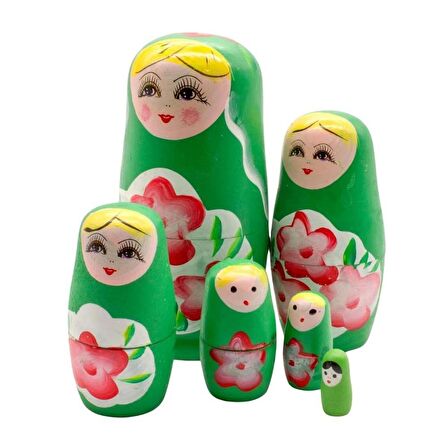 Ahşap Matruşka Bebek 6 lı Set Yeşil