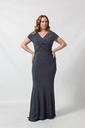 1299 ÖNÜ KELEBEK BAĞLAMALI SIRT TÜL DEYALI SİMLİ BÜYÜK BEDEN ABİYE