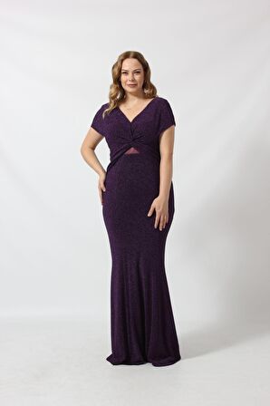 1299 ÖNÜ KELEBEK BAĞLAMALI SIRT TÜL DEYALI SİMLİ BÜYÜK BEDEN ABİYE