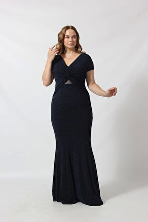 1299 ÖNÜ KELEBEK BAĞLAMALI SIRT TÜL DEYALI SİMLİ BÜYÜK BEDEN ABİYE