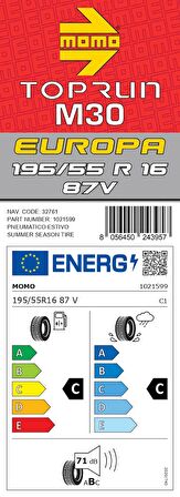 Momo 195/55 R16 87V M30 Toprun Oto Yaz Lastiği ( Üretim Yılı: 2024 )