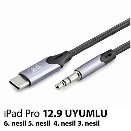 iPad Pro 12.9inç 6. 5. 4. 3. Nesil uyumlu Metal başlık AUX Kablo Ses Dönüştürücü Type-C Çevirici