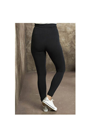 Siyah Beli Ayarlanabilir Ince Likralı Penye Hamile Kadın Tayt